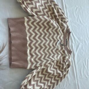 MINKPINK Zigzag Knit Sweater in Pink and Cream